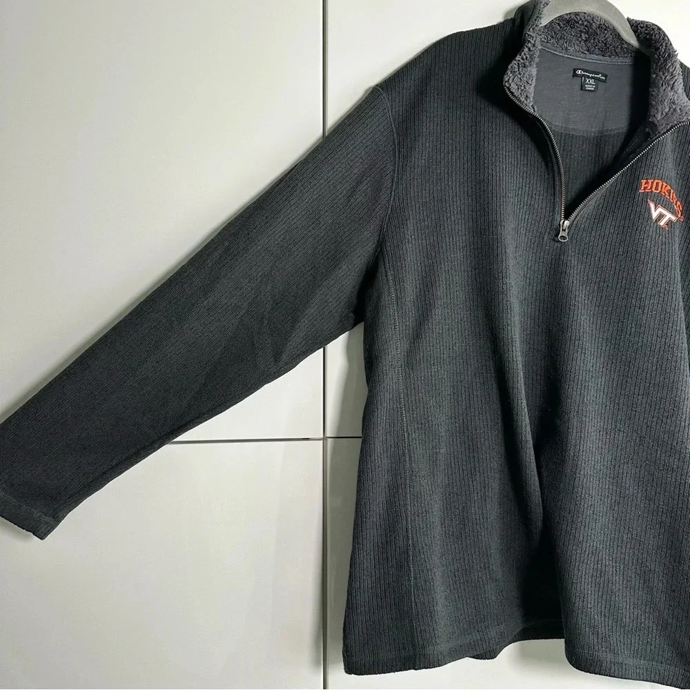 Mens Champion Virginia Tech 1/4 Zip Knit Pullover Embroidered Black Size XXL